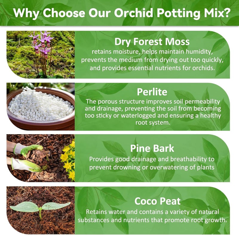 Riare 6QT Orchid Potting Mix for Repotting- Orchid Repotting Kit Include Moss, Pine Bark, Perlite, Coco Peat- Premium Orchid Soil Medium for Indoor Potted Plants Root Ventilation & Expanding - Image 3